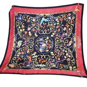 HERMÈS D' Orient Et D' Occident Silk Scarf Red Multicolor Floral Hand Rolled Hem